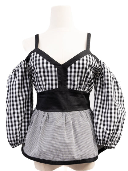 Excellent Valentino Gingham Top Women Size L Black White Cotton