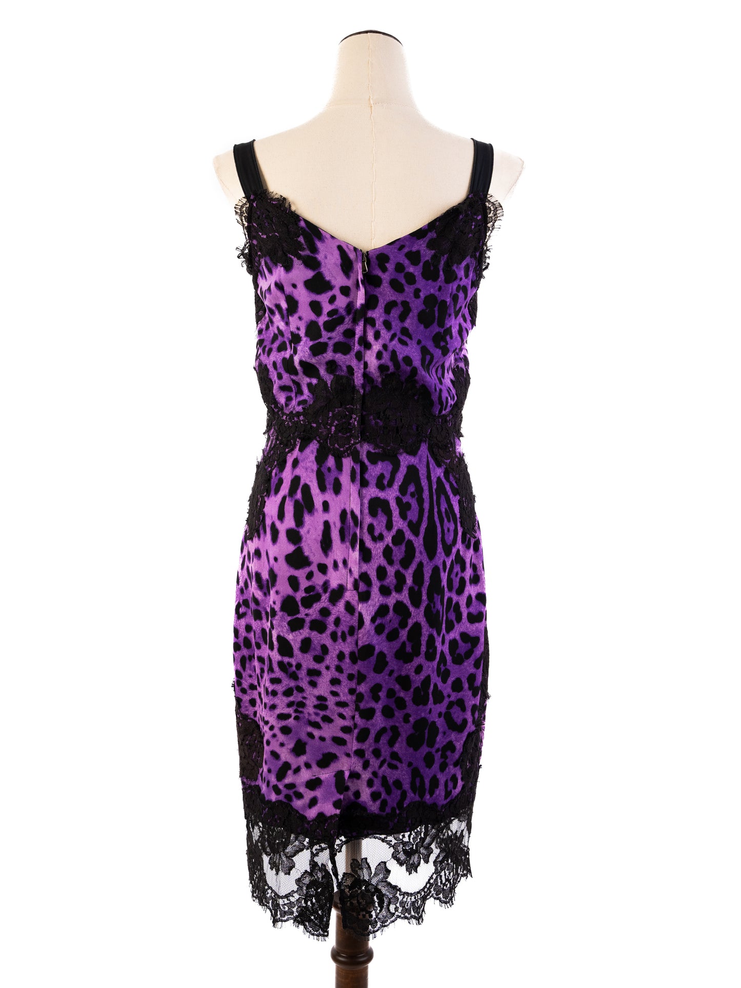 excellent dolce gabbana purple black leopard print dress with lace details
