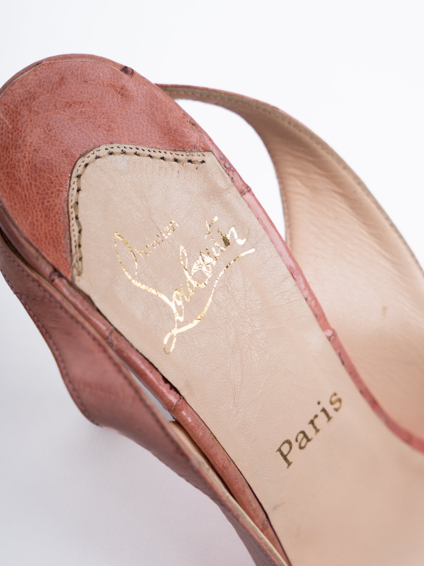 average christian louboutin pink leather slingback heels size 38.5