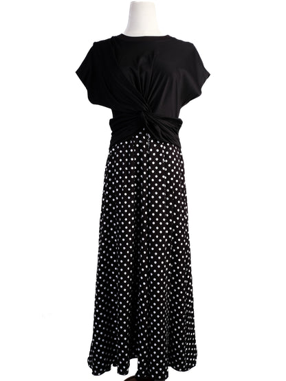 Excellent Sportmax Black Dress M Knotted Top Polka Dot Skirt