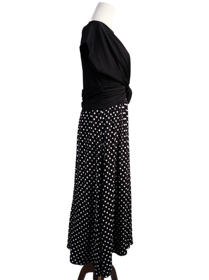 Excellent Sportmax Black Dress M Knotted Top Polka Dot Skirt