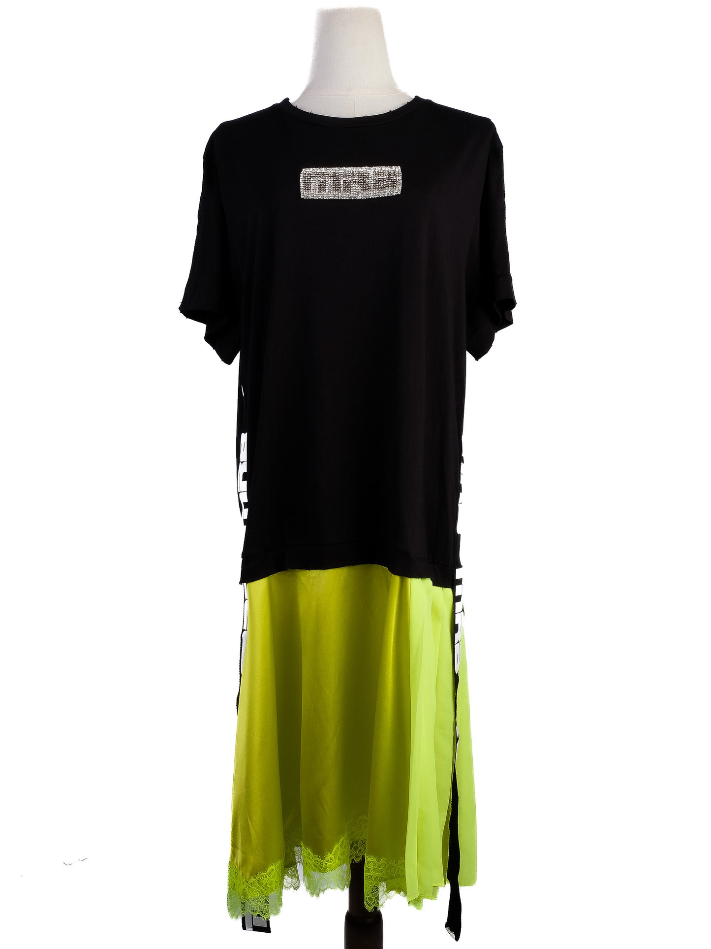 new marco bologna t-shirt dress black & neon yellow size m