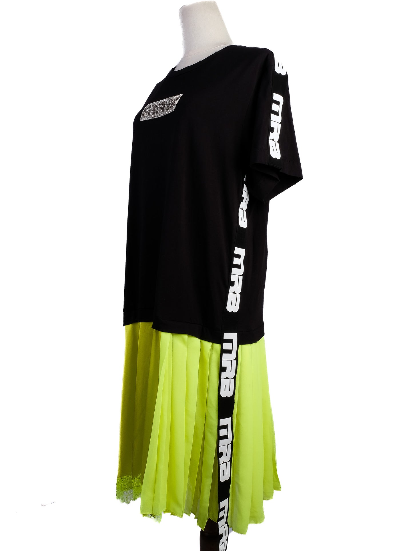 new marco bologna t-shirt dress black & neon yellow size m