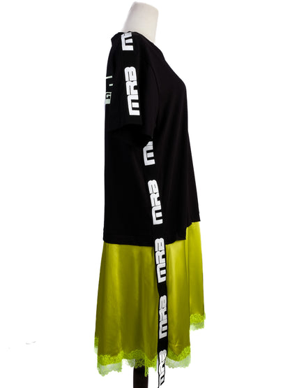 NEW Marco Bologna T-Shirt Dress Black & Neon Yellow Size M