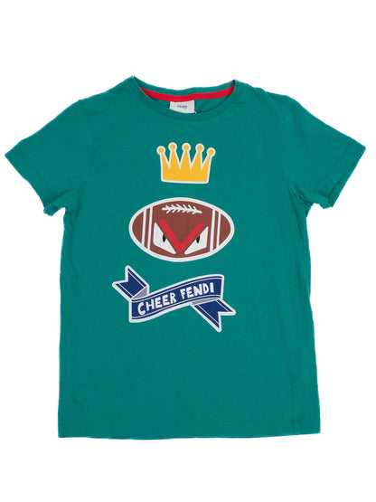 Excellent Fendi Kids Green T-Shirt Size 12 with Crown Design