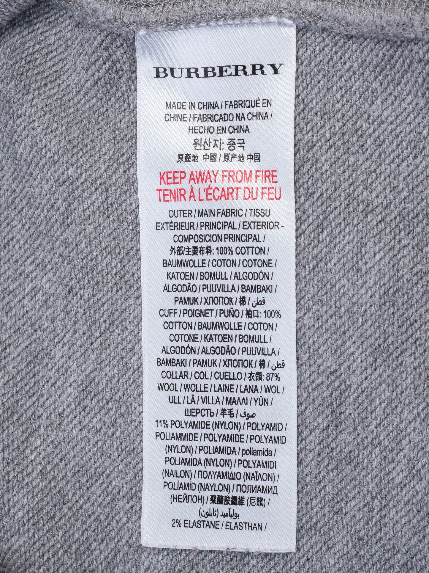 excellent burberry kids sweatshirt gray wool size 12