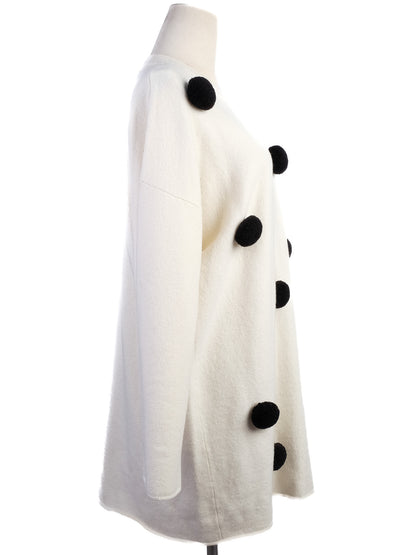 Excellent Sportmax White Wool Sweater Size S with Black Pom-Poms