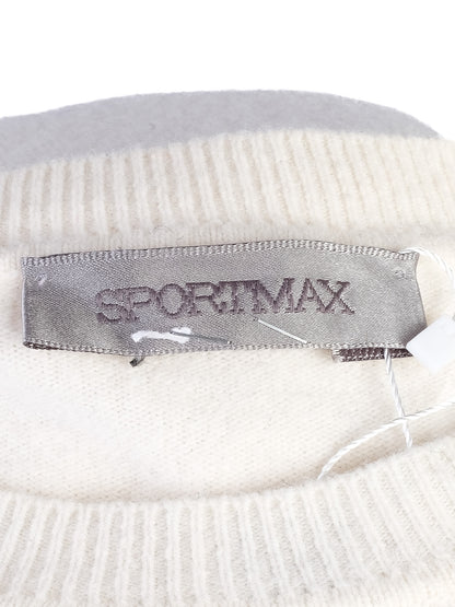 Excellent Sportmax White Wool Sweater Size S with Black Pom-Poms