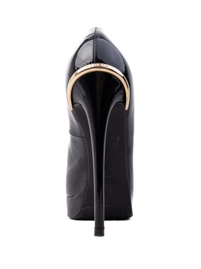 Excellent Iceberg Black Leather High-Heeled Shoes with Stiletto Heel
