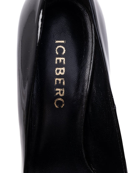 Excellent Iceberg Black Leather High-Heeled Shoes with Stiletto Heel