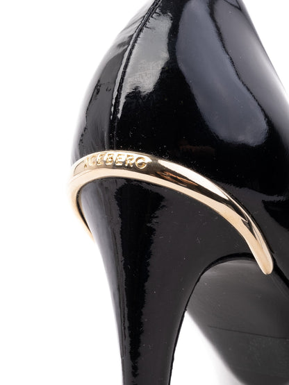 Excellent Iceberg Black Leather High-Heeled Shoes with Stiletto Heel