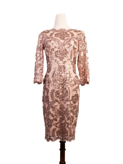 Excellent Tadashi Floral Sequin Dress Size S Light Pink Polyester