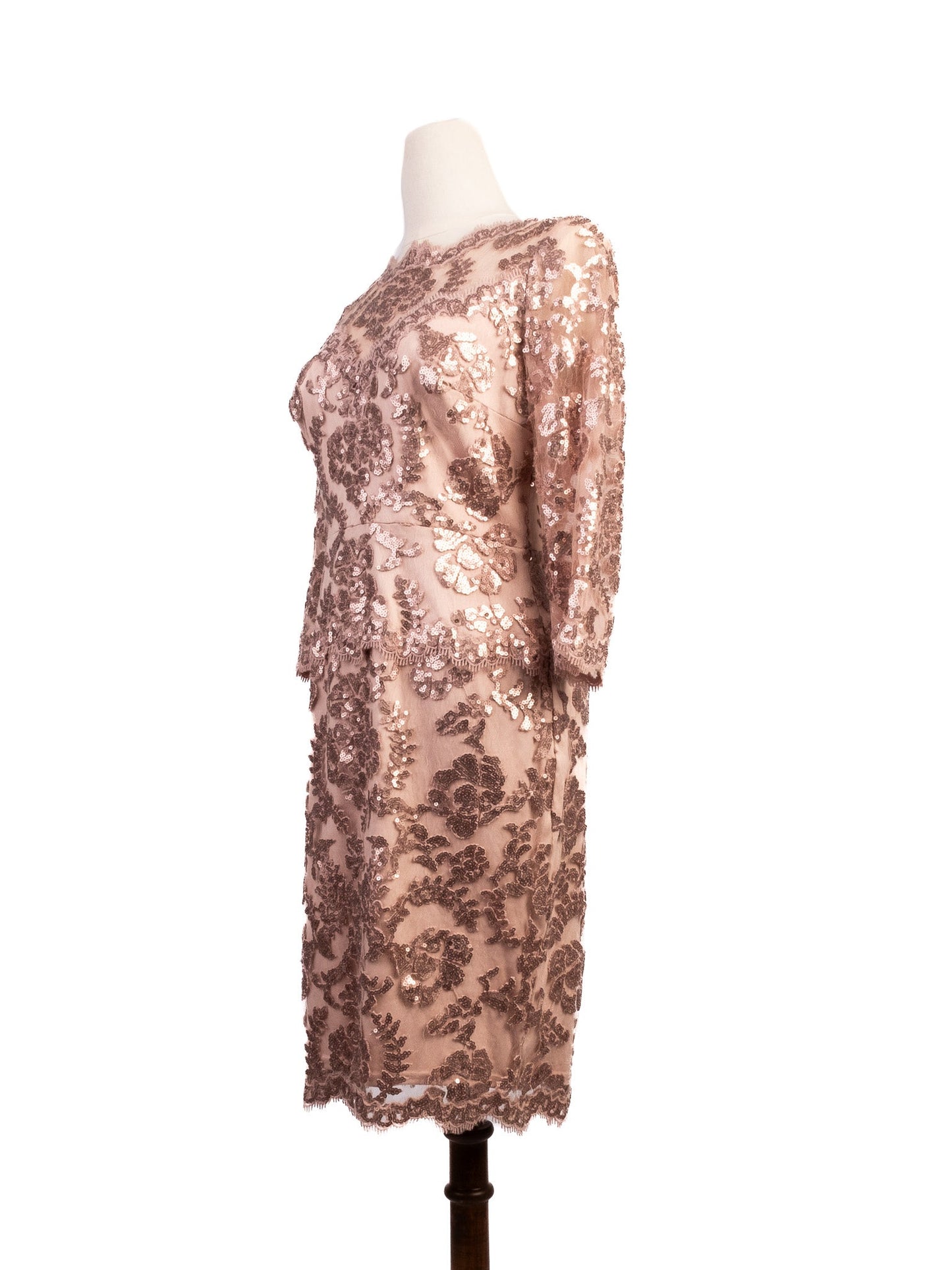 excellent tadashi floral sequin dress size s light pink polyester