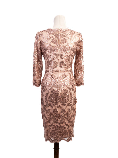 Excellent Tadashi Floral Sequin Dress Size S Light Pink Polyester