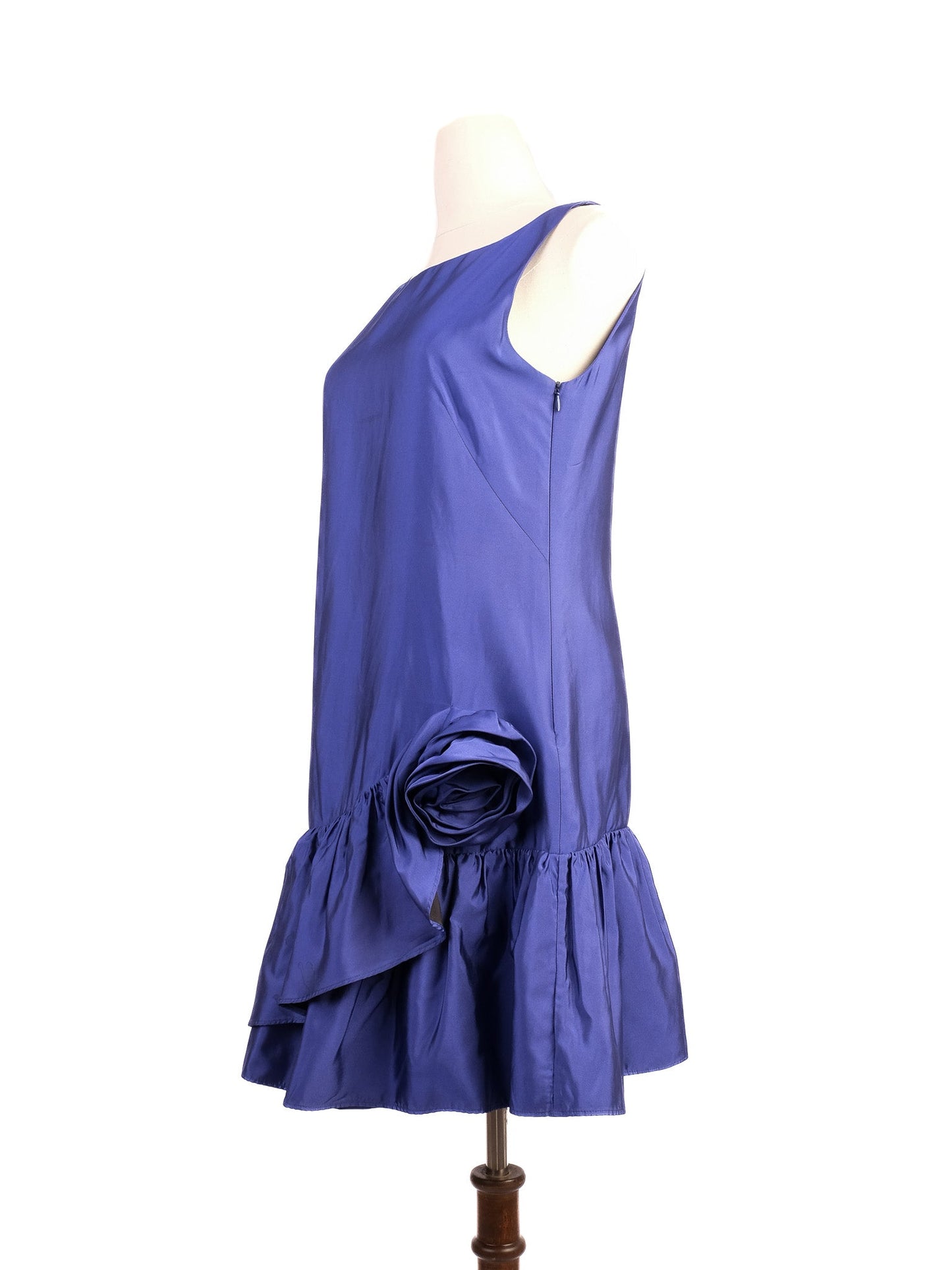 excellent moschino purple silk sleeveless dress with ruffle size n/a