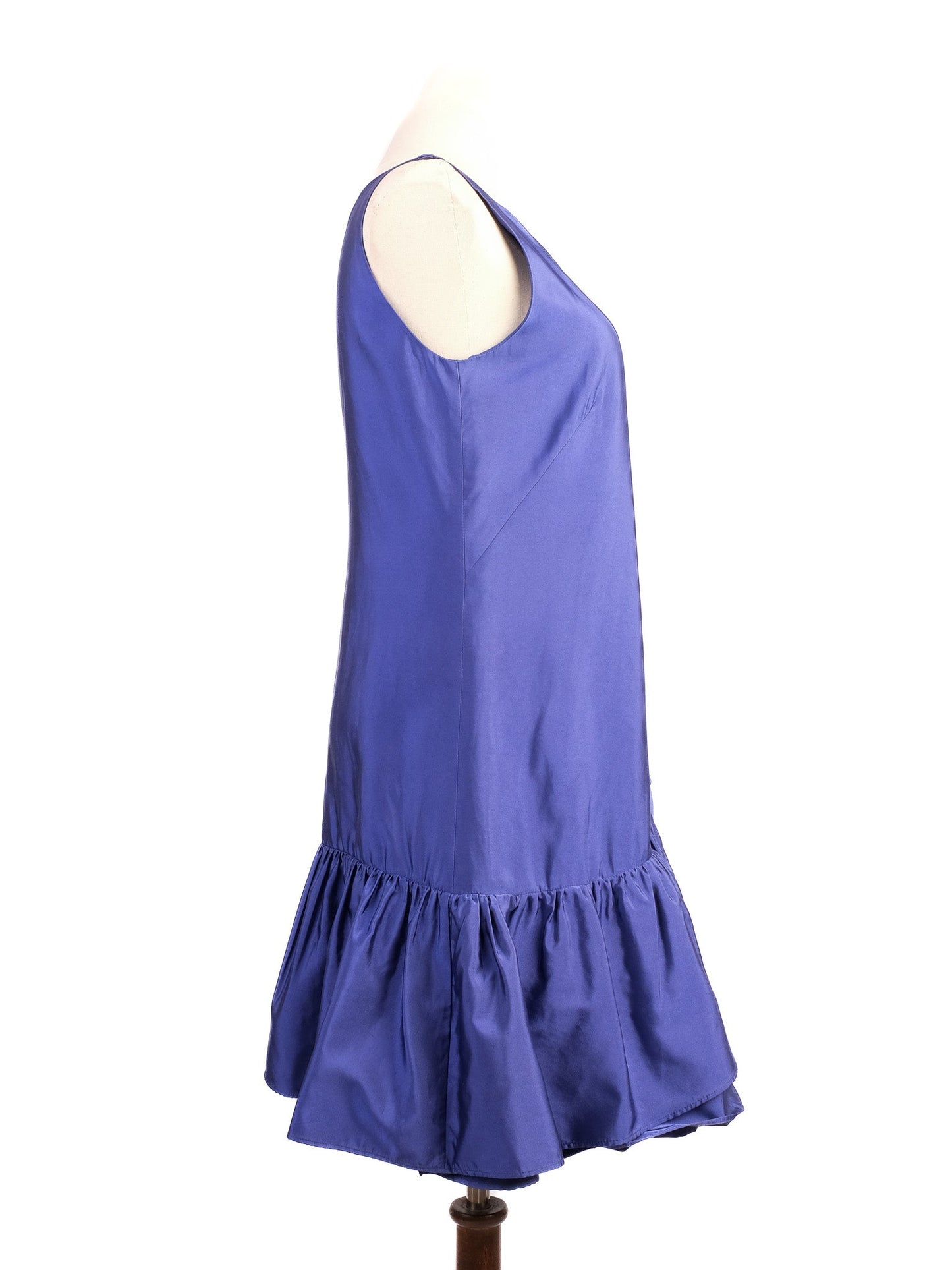 excellent moschino purple silk sleeveless dress with ruffle size n/a