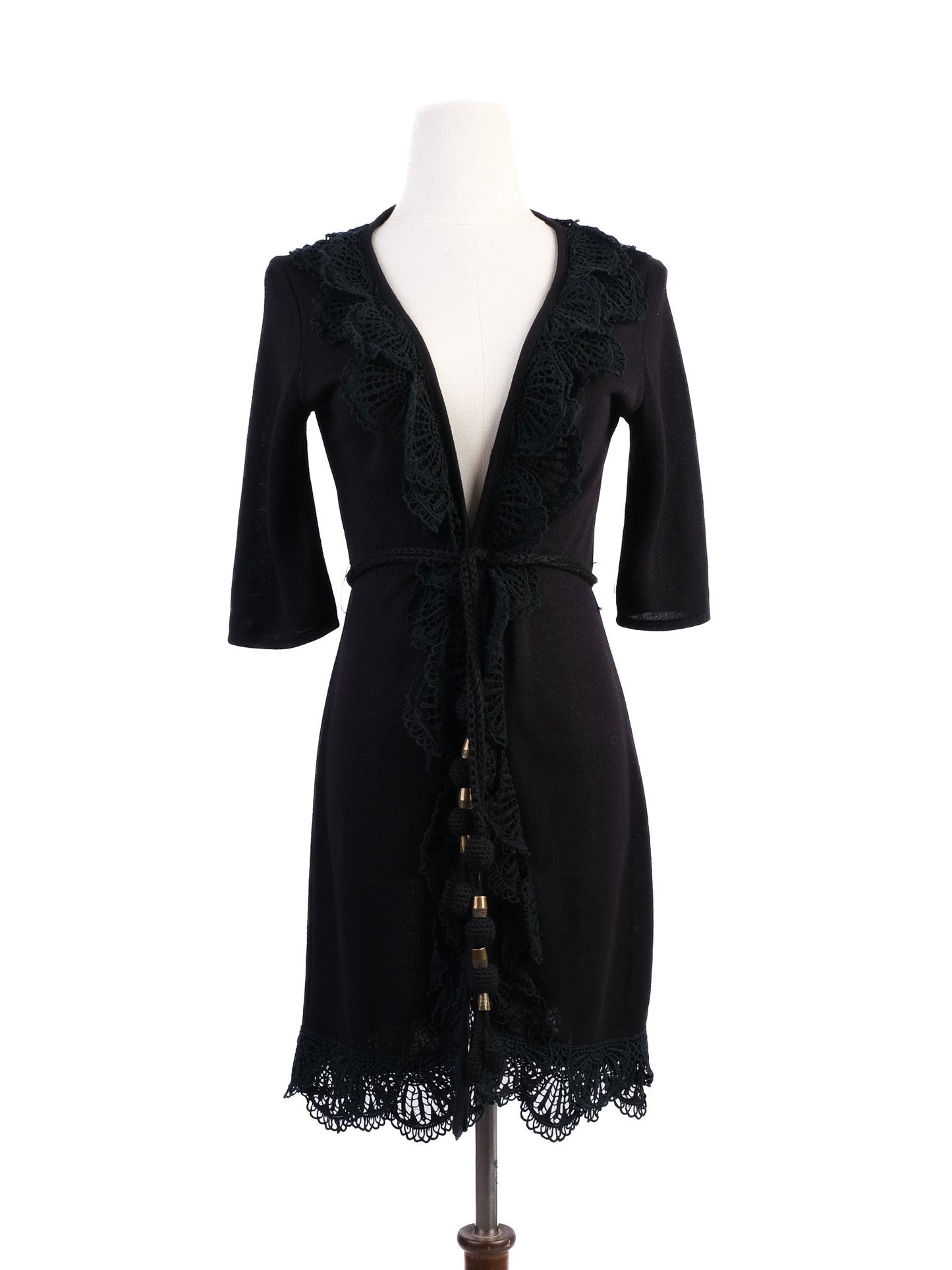 excellent marc jacobs black wool cardigan with lace trim, size m
