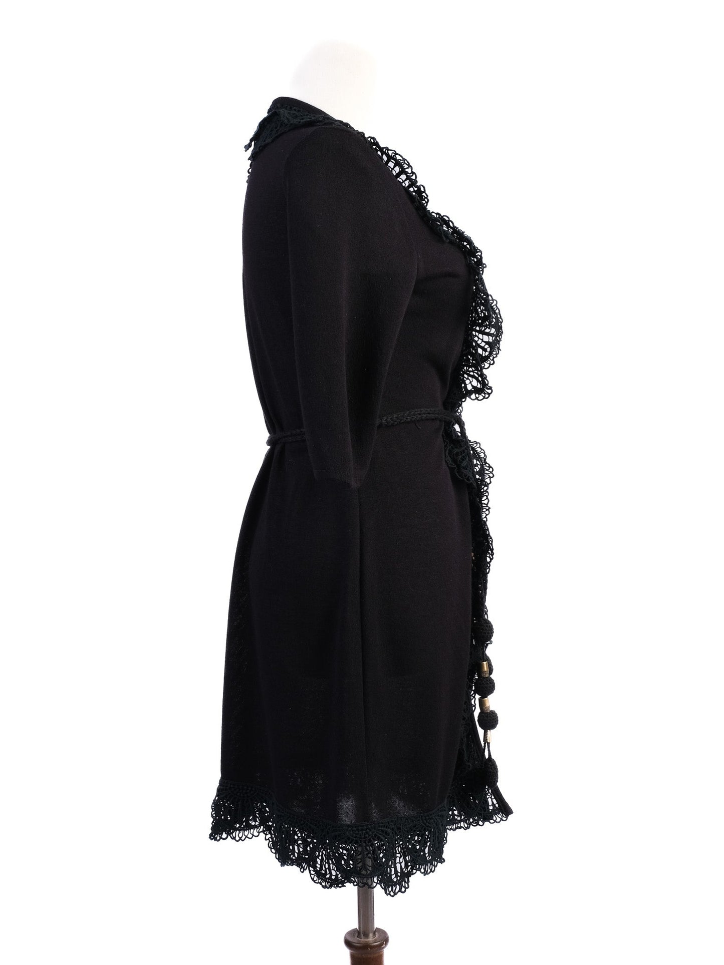 excellent marc jacobs black wool cardigan with lace trim, size m