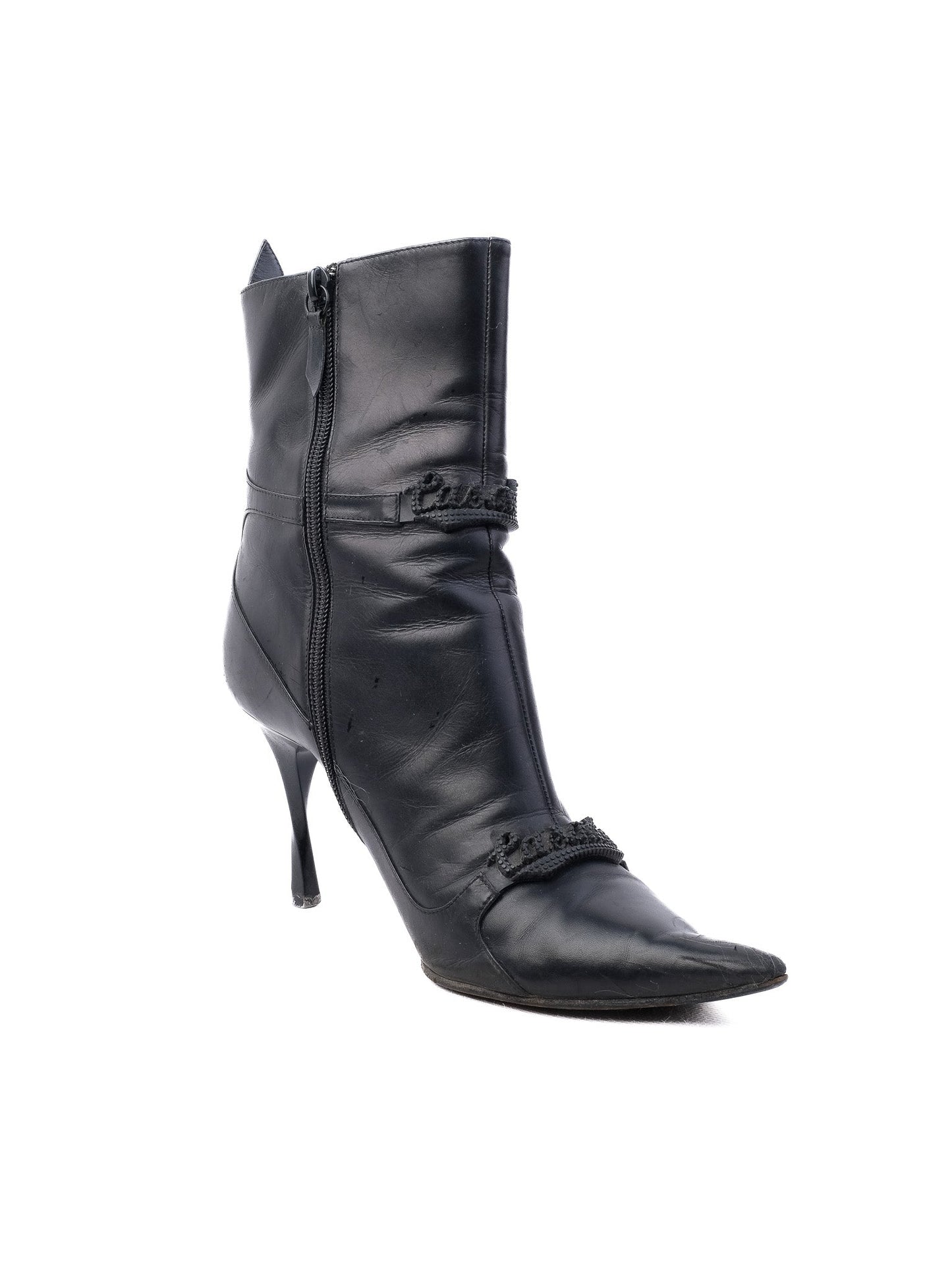 excellent casadei black leather ankle boots size 38 with zipper