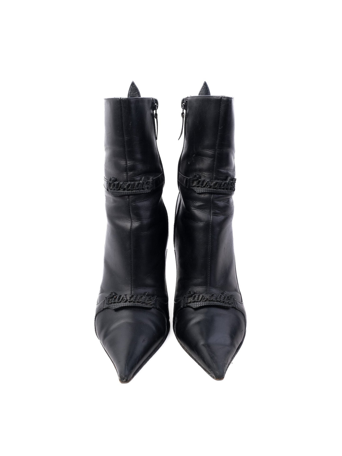 excellent casadei black leather ankle boots size 38 with zipper