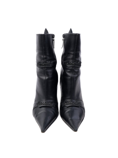 EXCELLENT Casadei Black Leather Ankle Boots Size 38 with Zipper