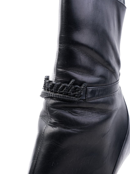EXCELLENT Casadei Black Leather Ankle Boots Size 38 with Zipper