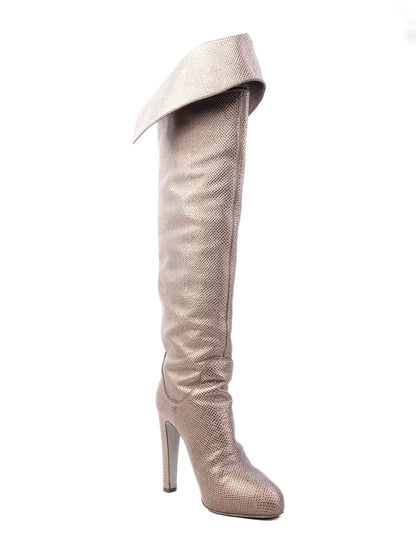 Excellent Sergio Rossi Knee-High Metallic Leather Boots Size 38.5