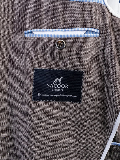 Excellent Sacoor Brothers Orange Len Suit Jacket Size M