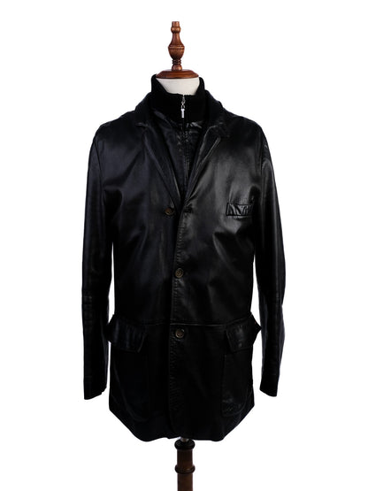 Excellent A.Testoni Black Leather Jacket Size L for Men