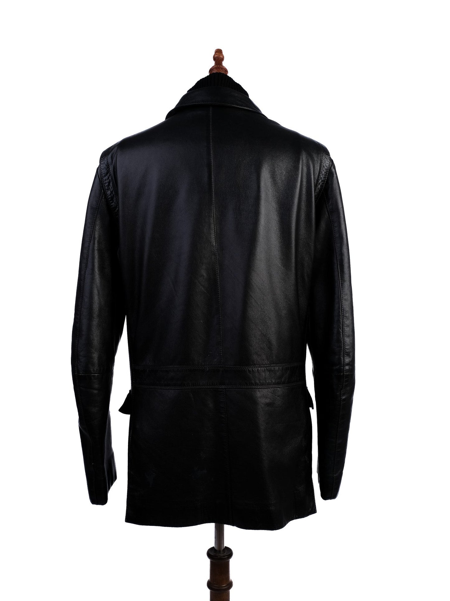 excellent a.testoni black leather jacket size l for men