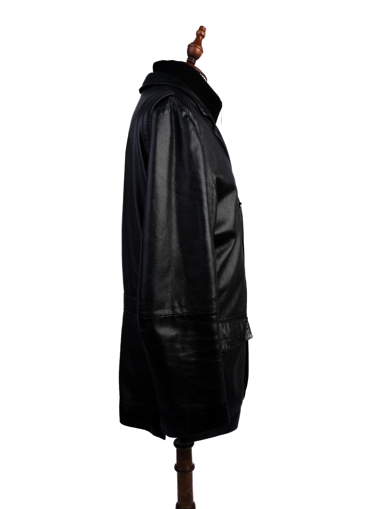 excellent a.testoni black leather jacket size l for men