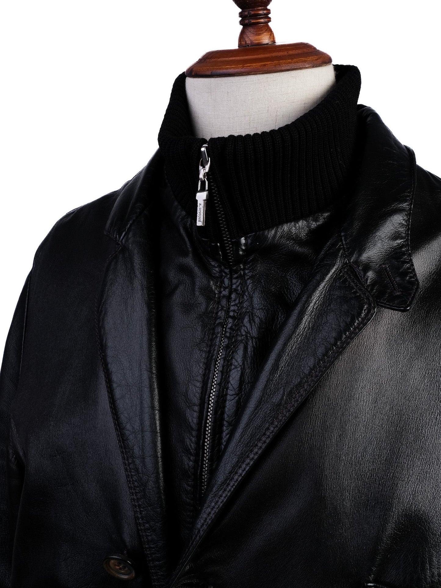 excellent a.testoni black leather jacket size l for men