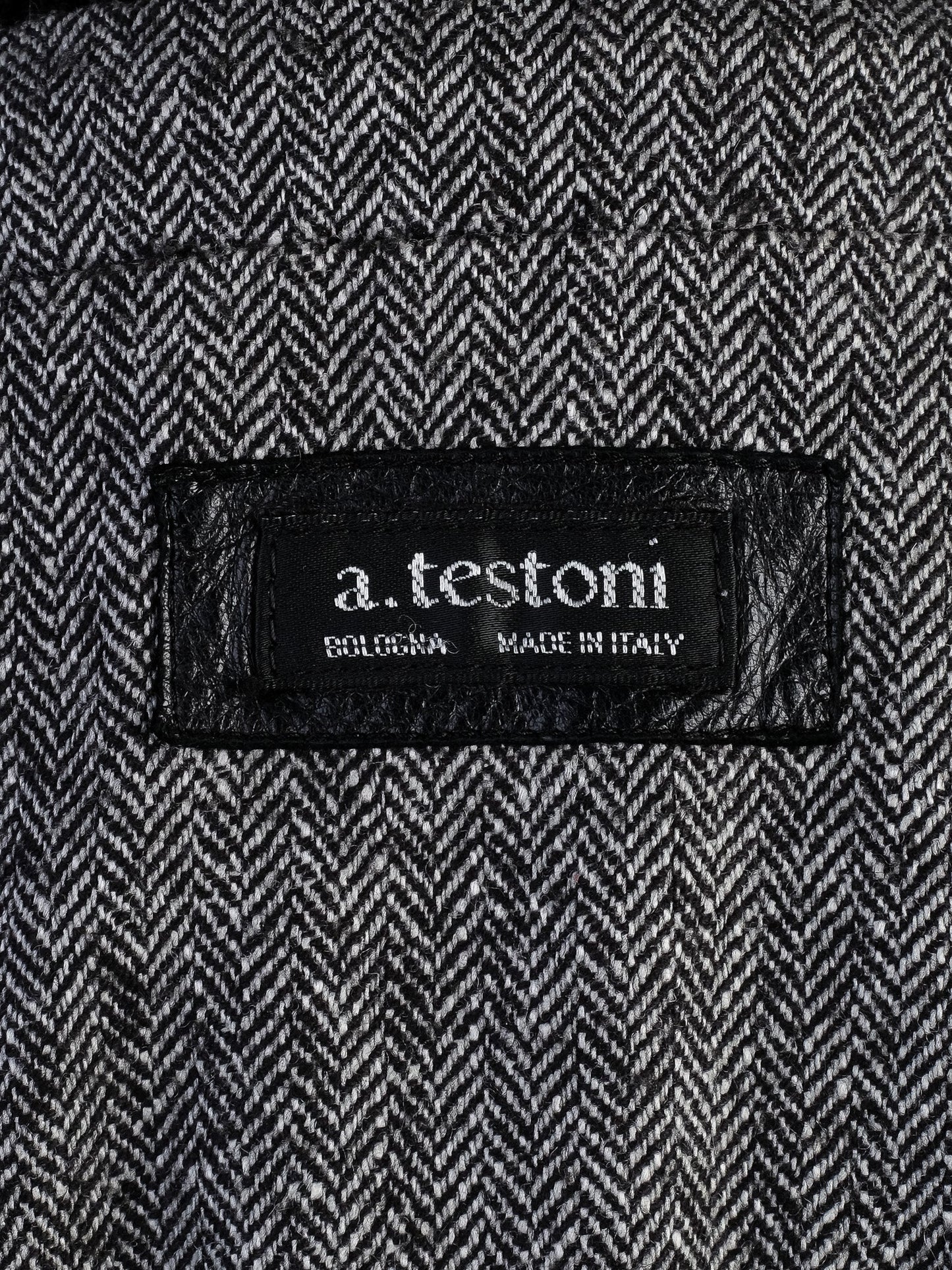 excellent a.testoni black leather jacket size l for men