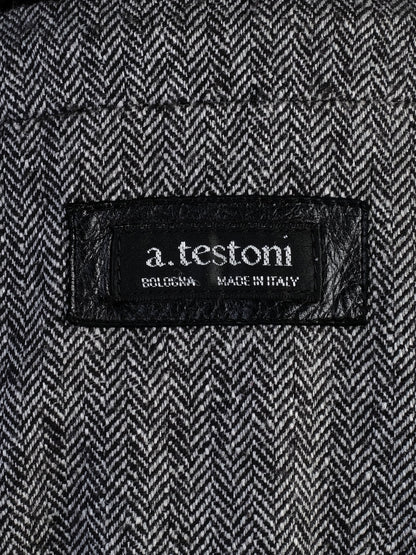Excellent A.Testoni Black Leather Jacket Size L for Men