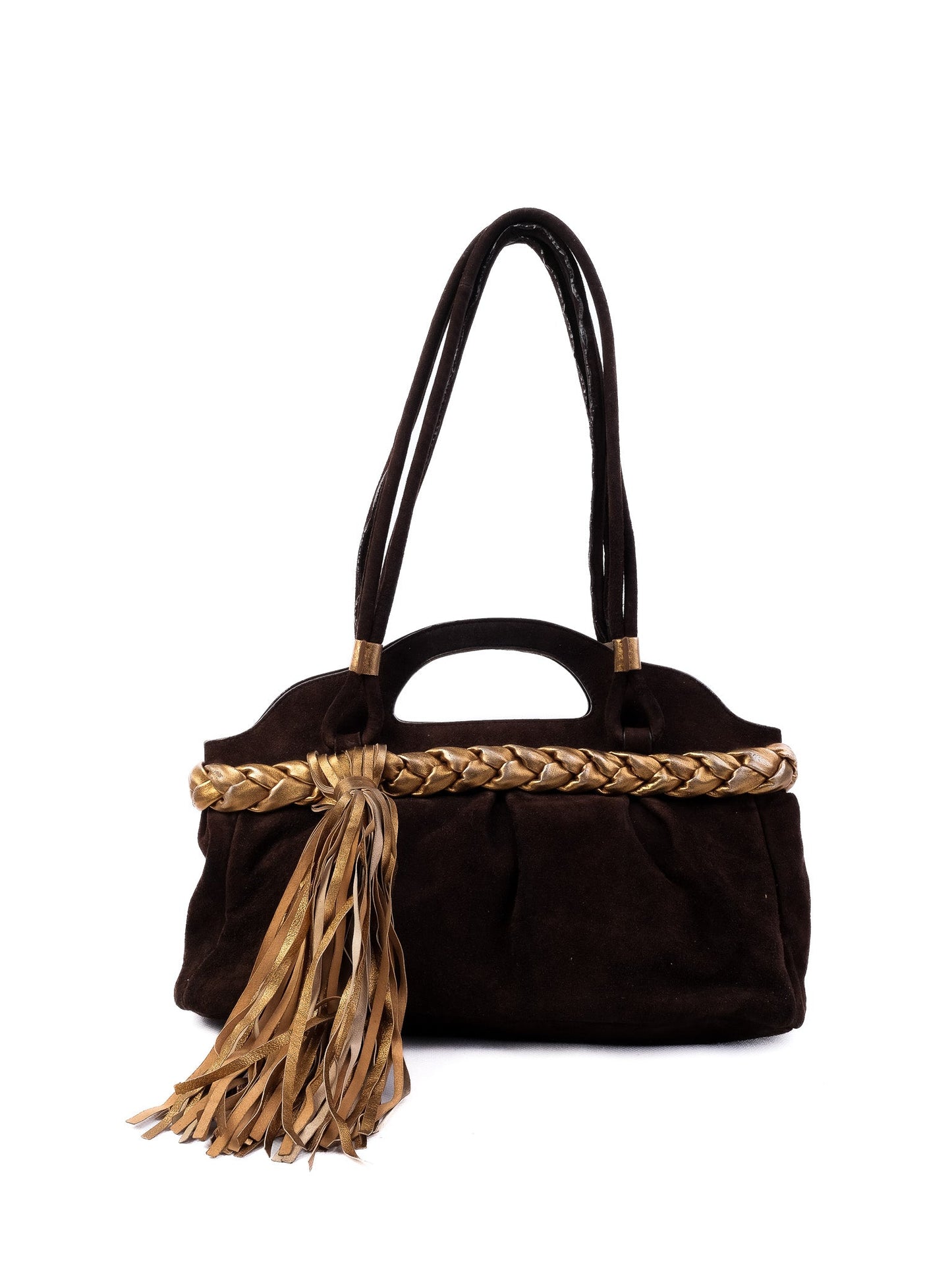 bruno magli orange leather handbag with braided detail