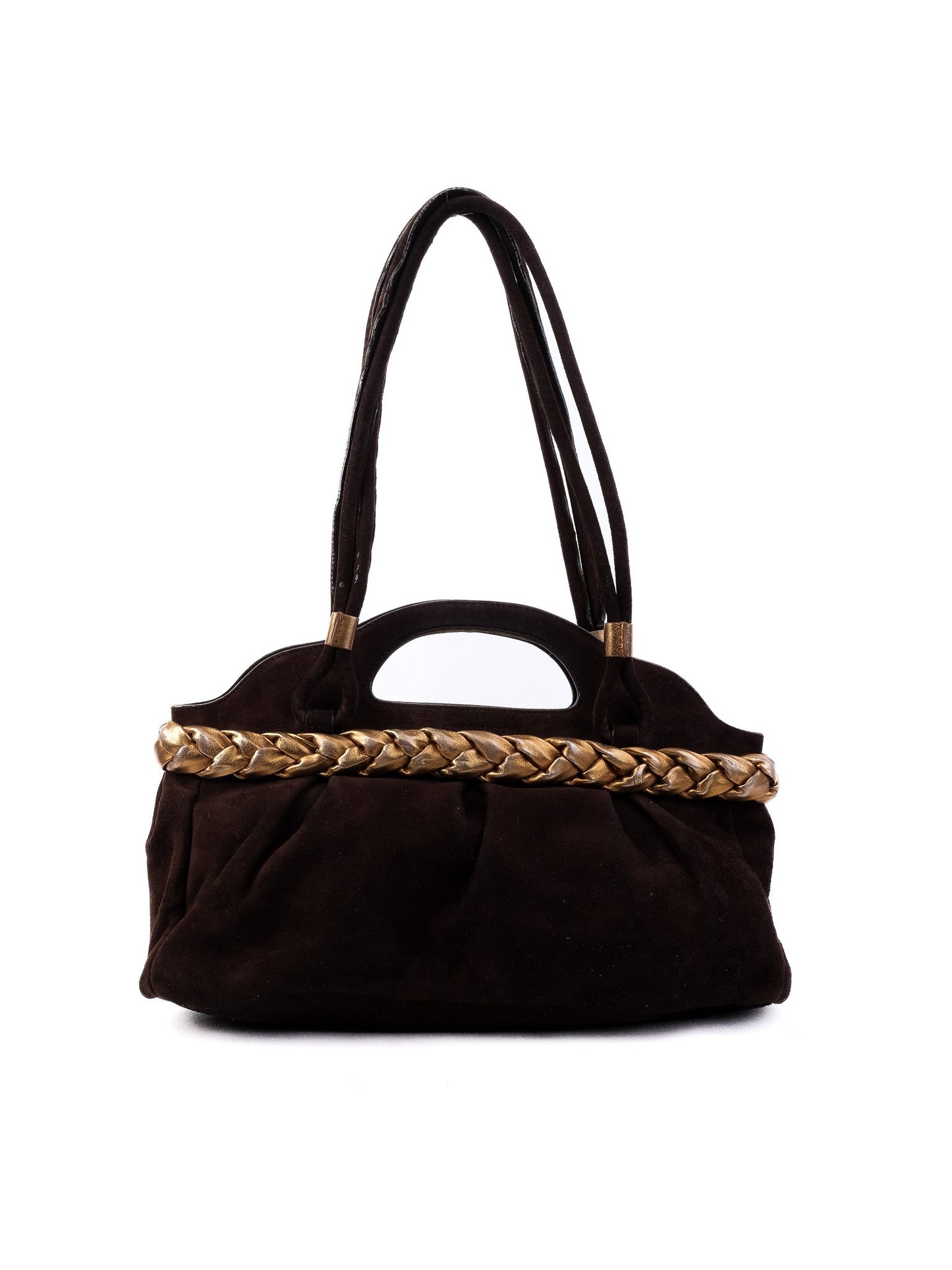 bruno magli orange leather handbag with braided detail