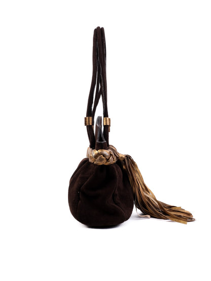 Bruno Magli Orange Leather Handbag with Braided Detail