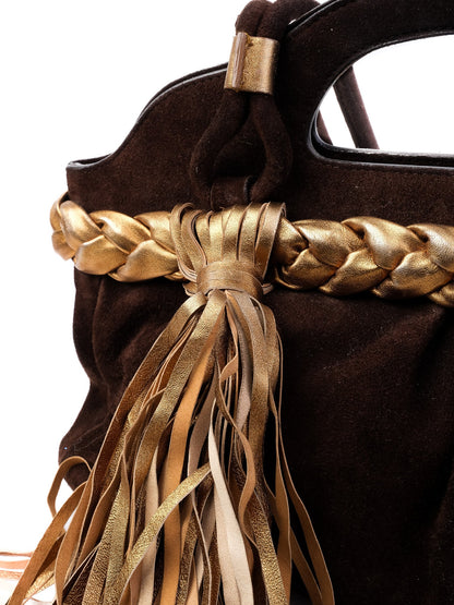 Bruno Magli Orange Leather Handbag with Braided Detail