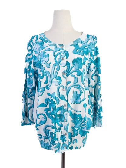 Excellent Luisa Spagnoli Blue Floral Cardigan Women's Viscose