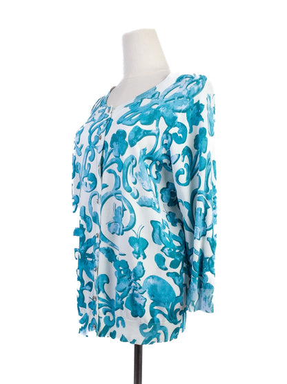 Excellent Luisa Spagnoli Blue Floral Cardigan Women's Viscose