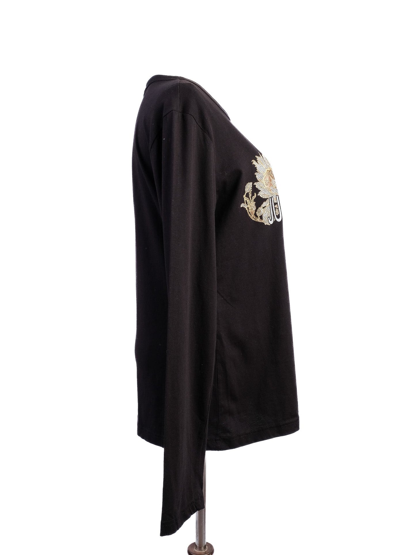 new just cavalli black long sleeve shirt with floral embroidery size l