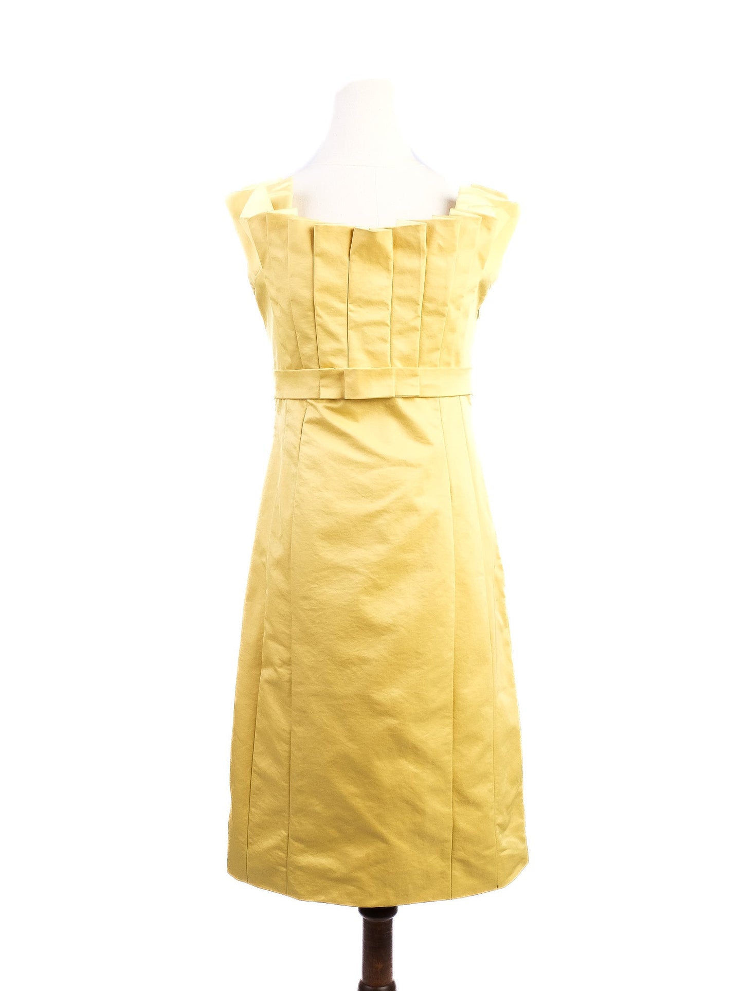 good karen millen yellow dress m square neckline pleated detail
