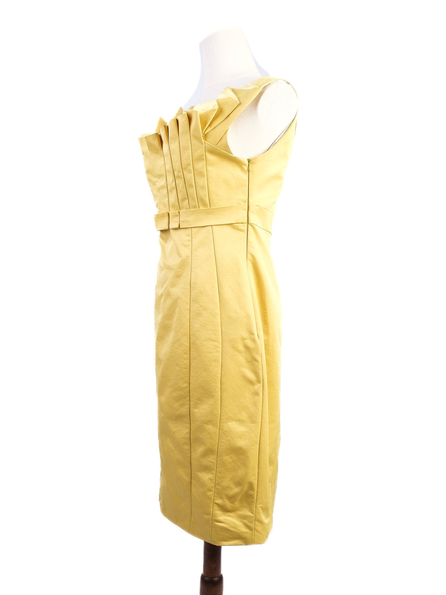 good karen millen yellow dress m square neckline pleated detail