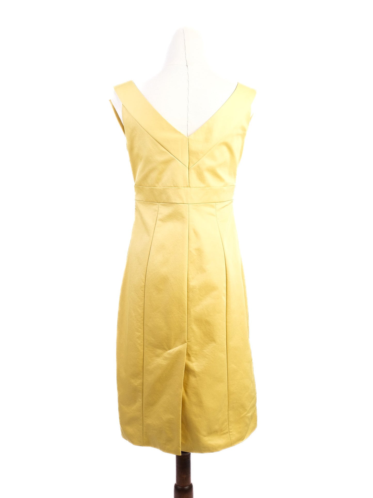 good karen millen yellow dress m square neckline pleated detail