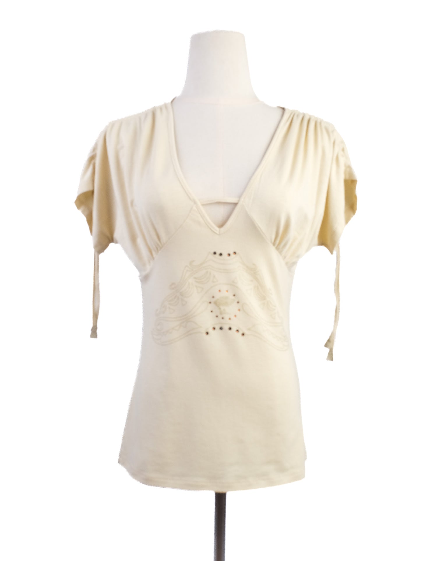 new versace women's white v-neck blouse m with embroidery