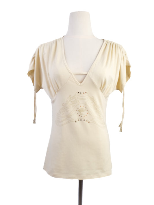 NEW Versace Women's White V-Neck Blouse M with Embroidery