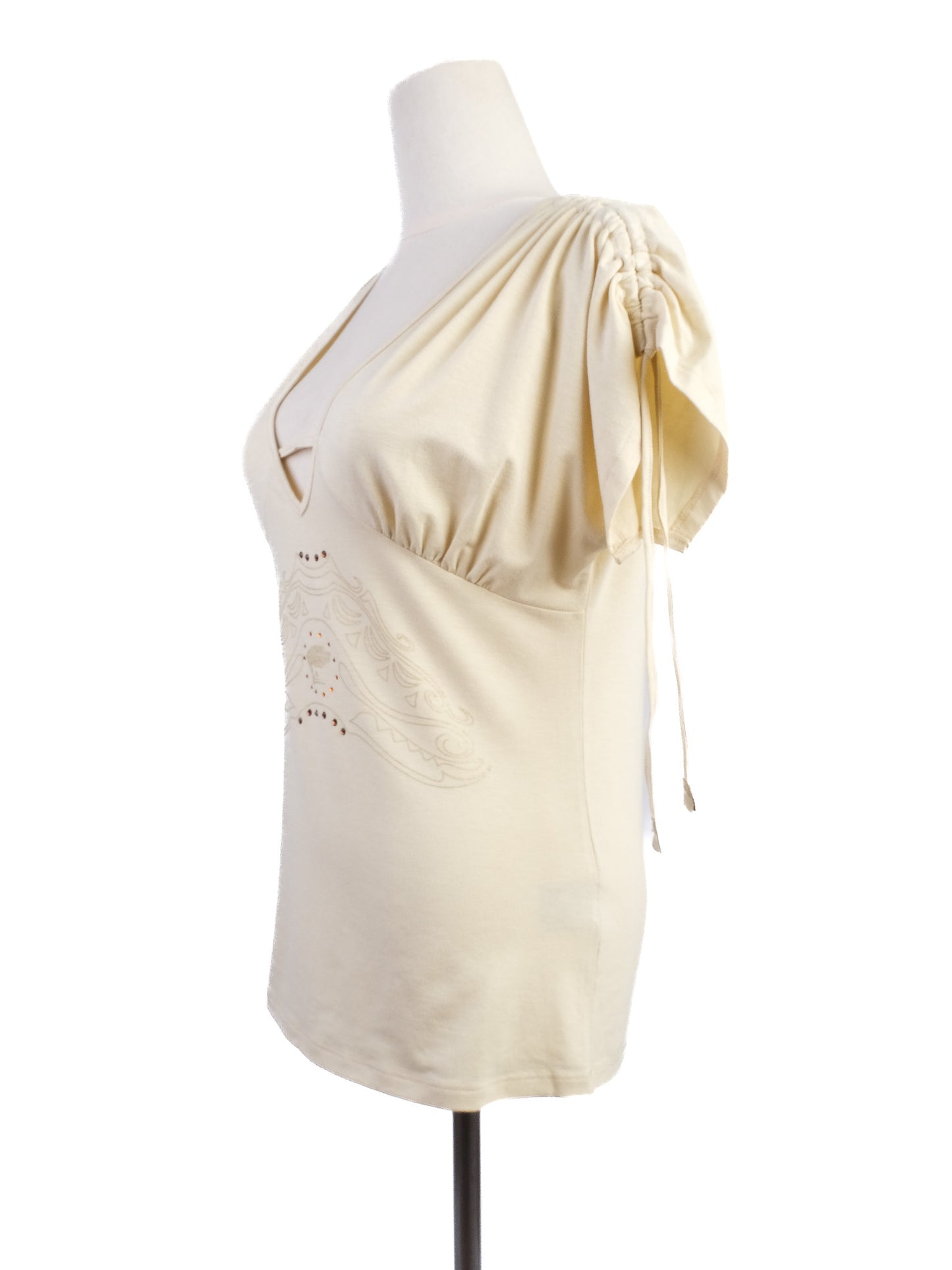new versace women's white v-neck blouse m with embroidery