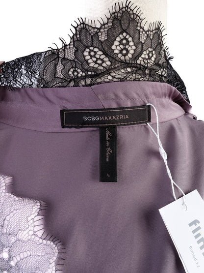 Excellent BCBGMaxazria Gray Satin Robe with Black Lace Size L
