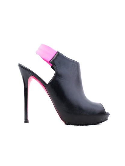 Excellent Alexander McQueen Black Leather Peep-Toe Heels Size 39