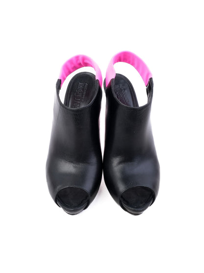 Excellent Alexander McQueen Black Leather Peep-Toe Heels Size 39